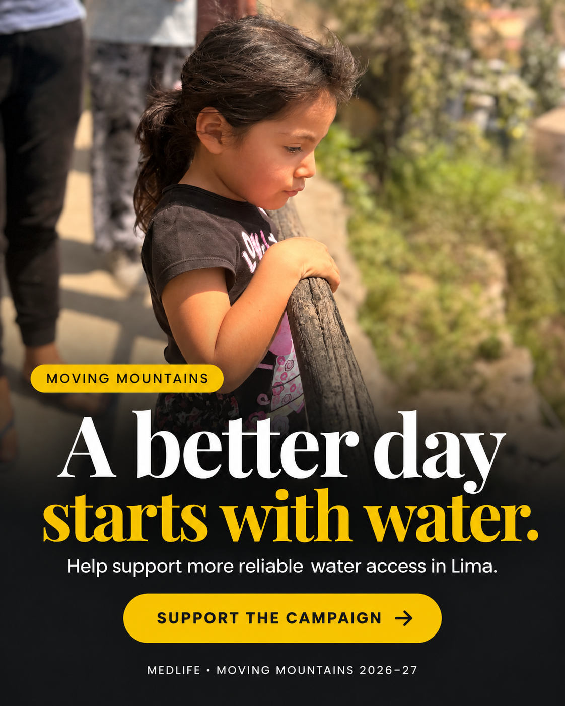 Shareable graphic: a girl looking out over her hillside community in Lima with the words A better day starts with water